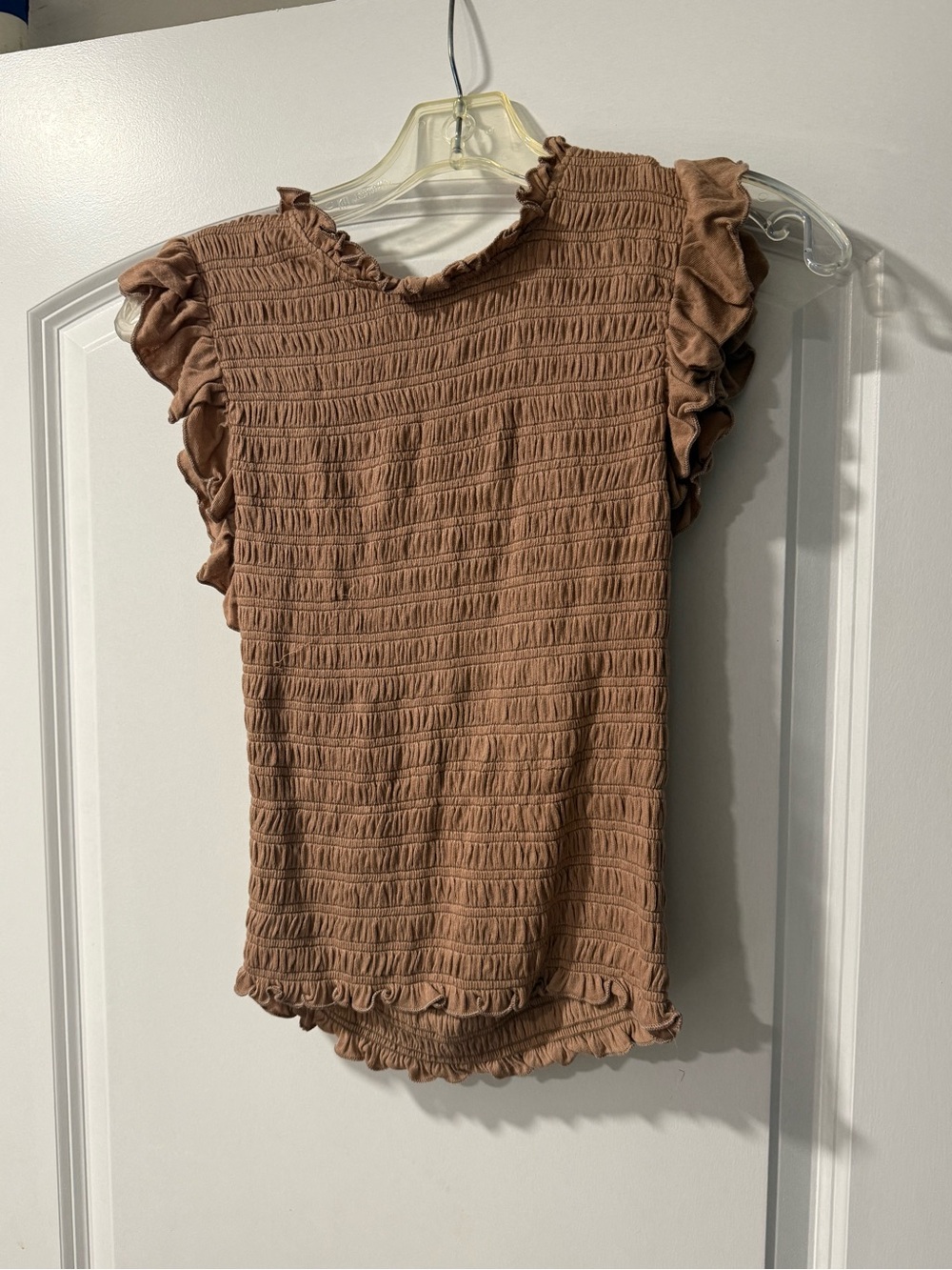 Chaser Women's Ruffle Sleeve Textured Top - Brown